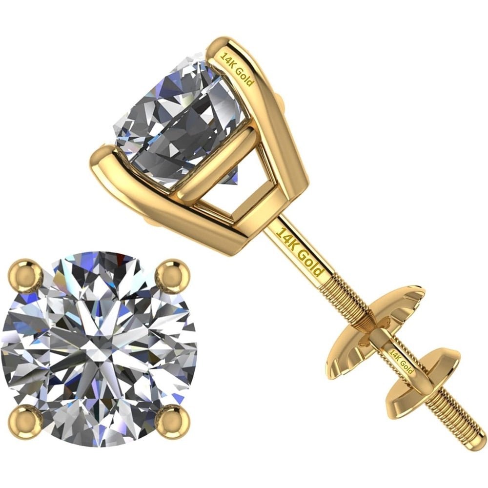 Central Diamond Center Threaded or Friction Backs Round & Princess CVD Lab - grown Diamond Stud Earrings 14K solid Gold - Future Jewelry