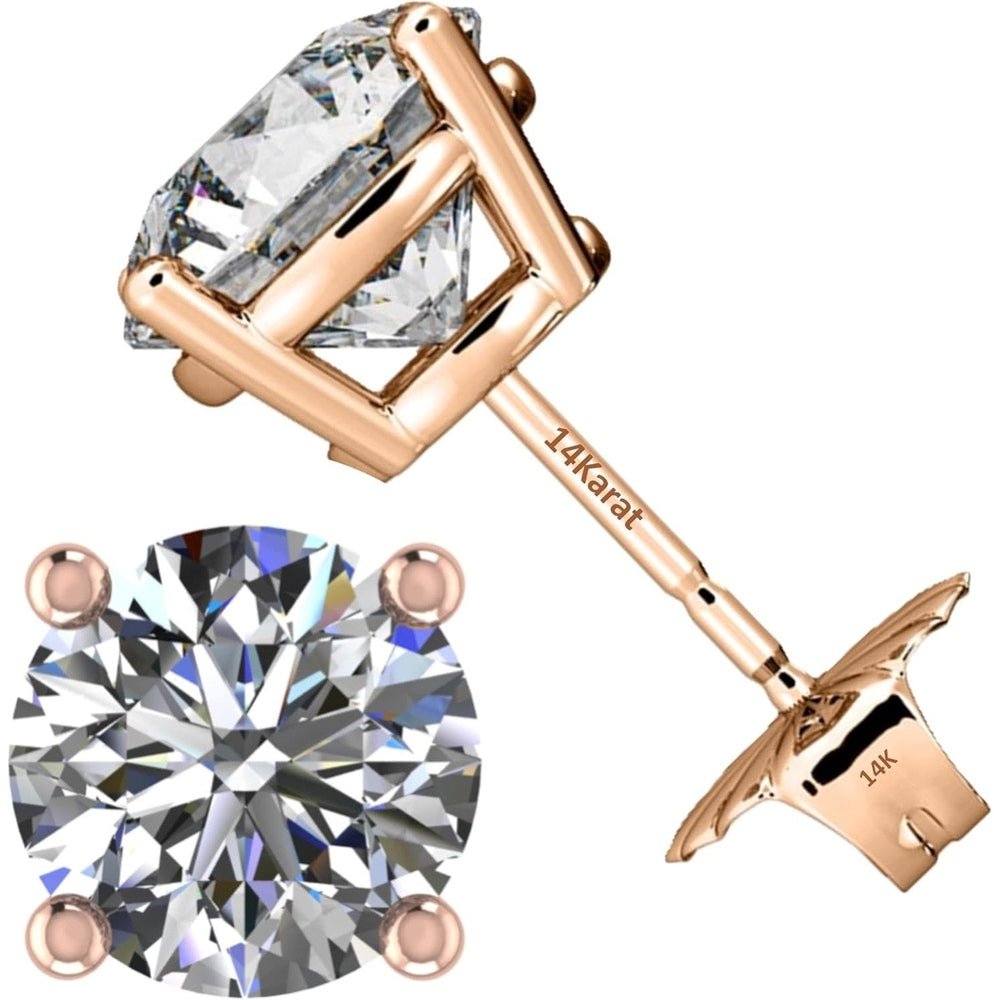 Central Diamond Center Threaded or Friction Backs Round & Princess CVD Lab - grown Diamond Stud Earrings 14K solid Gold - Future Jewelry