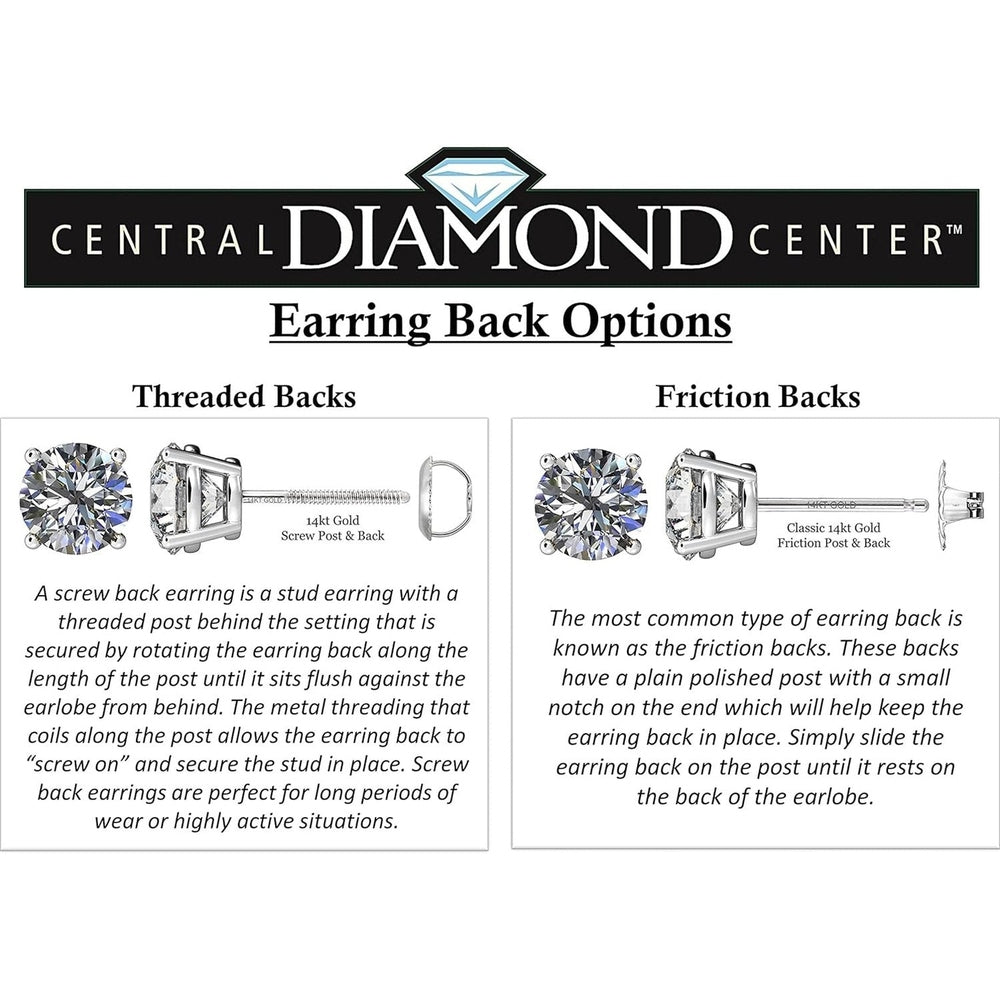 Central Diamond Center Threaded or Friction Backs Round & Princess CVD Lab - grown Diamond Stud Earrings 14K solid Gold - Future Jewelry