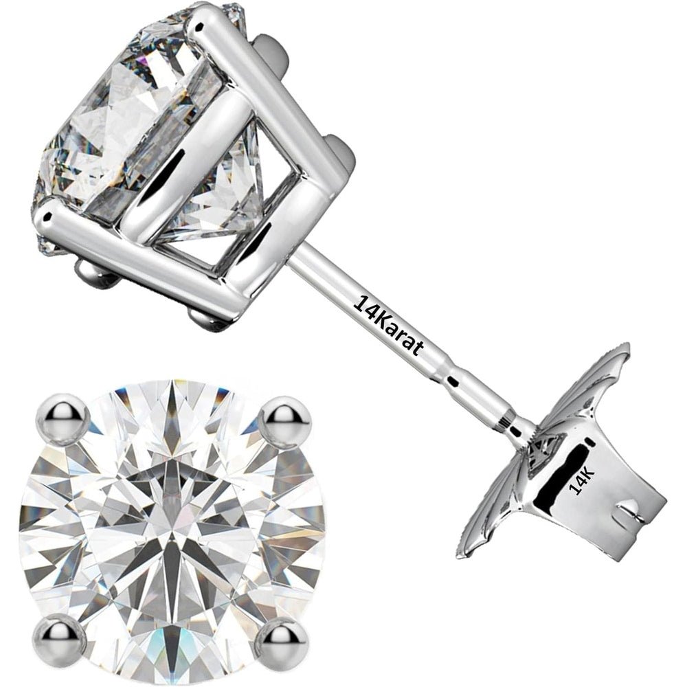 Central Diamond Center Threaded or Friction Backs Round & Princess CVD Lab - grown Diamond Stud Earrings 14K solid Gold - Future Jewelry