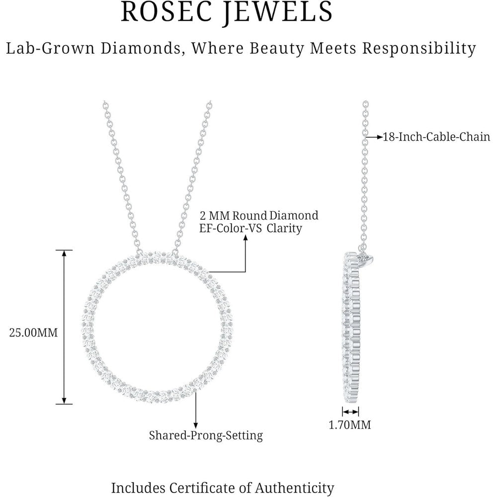 Certified Lab Grown Diamond Eternity Necklace, Ef - Vs Quality, Diamond Circle Pendant With Chain - Ready To Gift - Future Jewelry