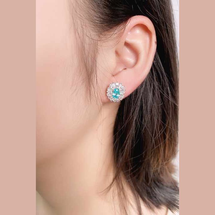 Classic Silver Earring Lab Grown Diamond blue Oval Shape Stud Earrings Wedding Jewelry - Future Jewelry