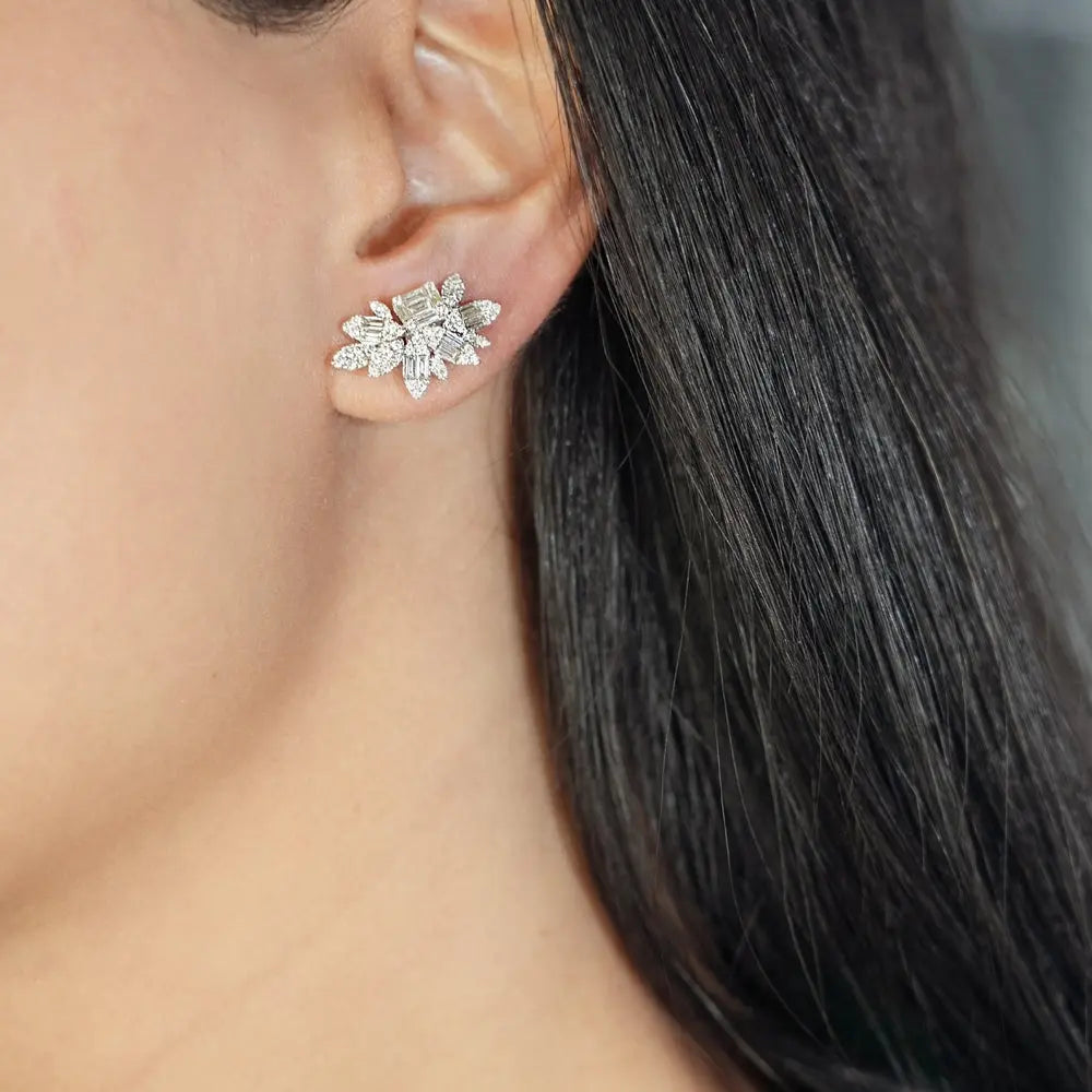 Cluster LG Diamond Stud Earrings in 14K Yellow, White, or Rose Gold