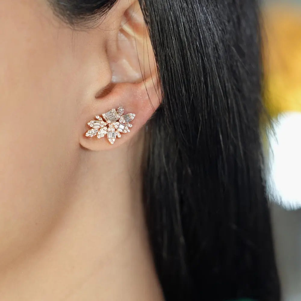 Cluster Lab Grown Diamond Stud Earrings in 14K Yellow, White, or Rose Gold - Future Jewelry