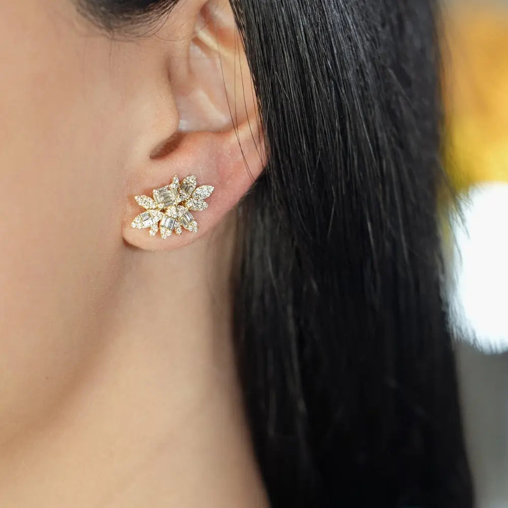 Cluster Lab Grown Diamond Stud Earrings in 14K Yellow, White, or Rose Gold - Future Jewelry