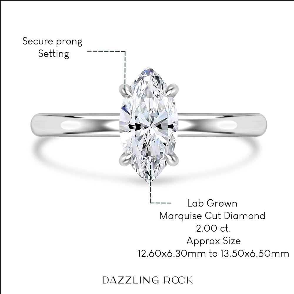 Collection IGI Certified 2.00 Carat (cttw) Marquise Cut Lab Grown White Diamond Solitaire Engagement Ring for Women in 14K Solid Gold - Future Jewelry