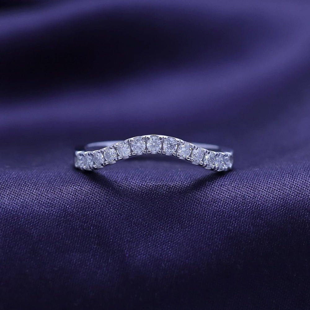 Curved Lab Grown Diamond Wedding Band in 14K Yellow Gold Over Silver - Future Jewelry
