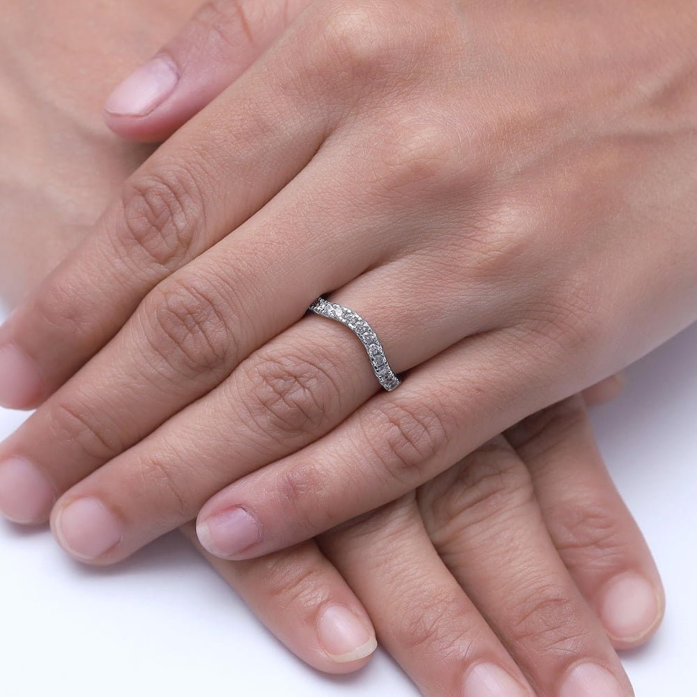 Curved Lab Grown Diamond Wedding Band in 14K Yellow Gold Over Silver - Future Jewelry