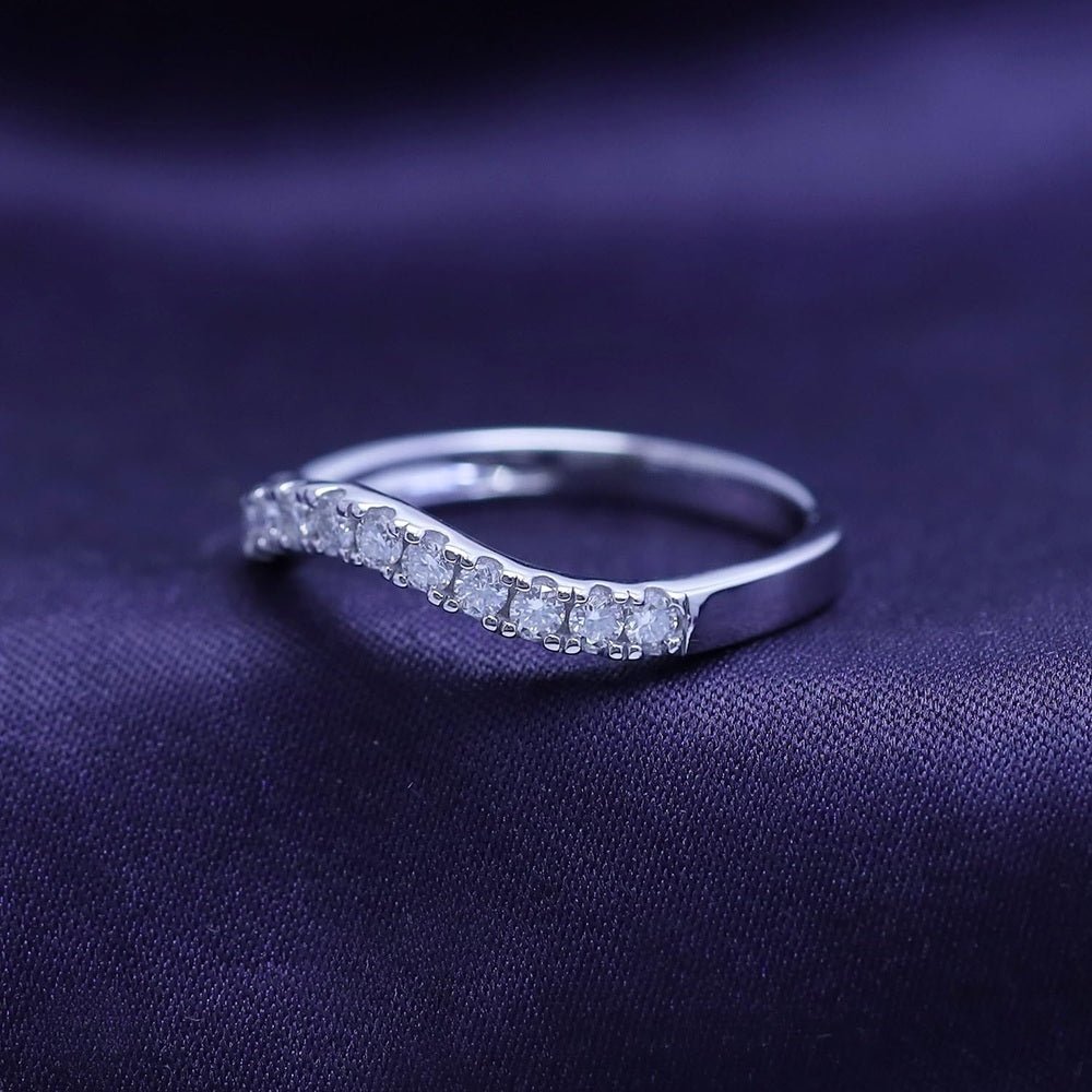 Curved Lab Grown Diamond Wedding Band in 14K Yellow Gold Over Silver - Future Jewelry