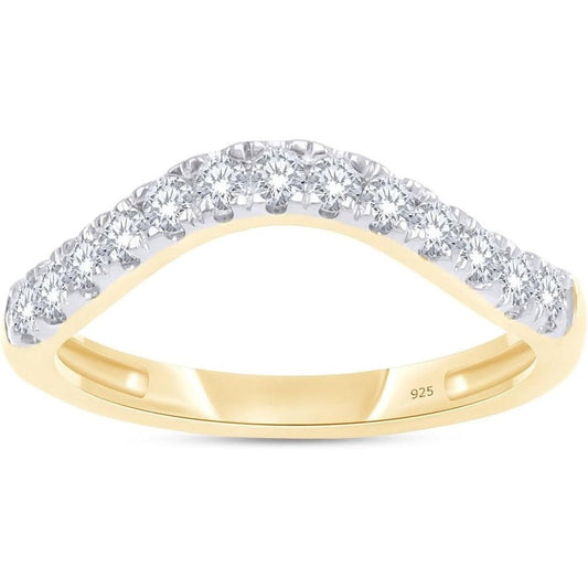 Curved Lab Grown Diamond Wedding Band in 14K Yellow Gold Over Silver - Future Jewelry