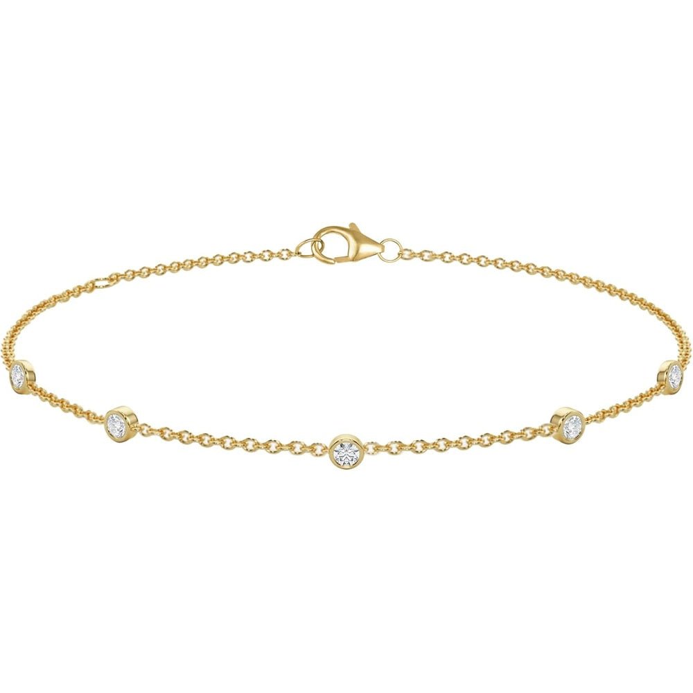 Dainty 10K Yellow Gold Station Diamond Bracelet for Women | Real Gold Hypoallergenic Bezel Bracelet For Sensitive Skin | Labgrown Diamond Bracelet with 7.5 - 9.5 inch Adjustable Chain 5 Diamond Stations - Future Jewelry