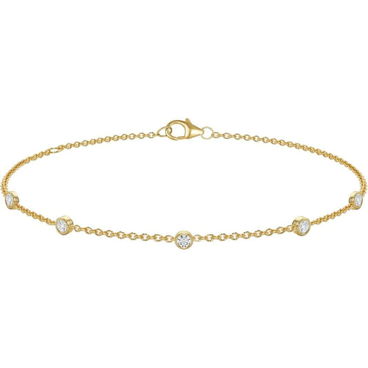 Dainty 10K Yellow Gold Station Diamond Bracelet for Women | Real Gold Hypoallergenic Bezel Bracelet For Sensitive Skin | Labgrown Diamond Bracelet with 7.5 - 9.5 inch Adjustable Chain 5 Diamond Stations - Future Jewelry