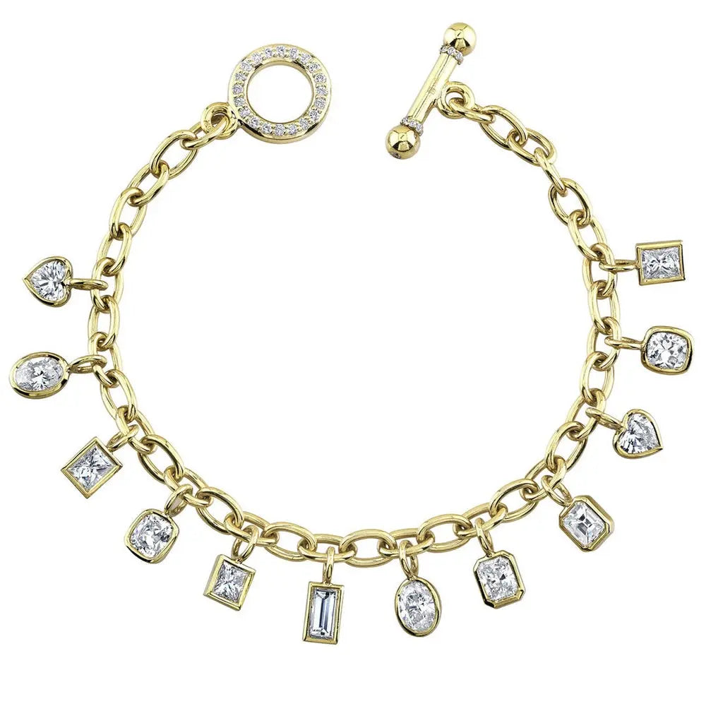 Diamond Charm Bracelet in 14K Gold | Lab Diamond Dangle Bracelet