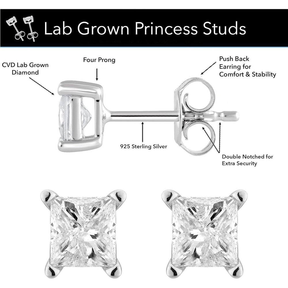 Diamonds 1/4 Carat Princess Cut Natural & Lab Grown Diamond Stud Earrings for Women | Push Back Sterling Silver Earring Fine Jewelry for Her, Gift Box Included - Future Jewelry