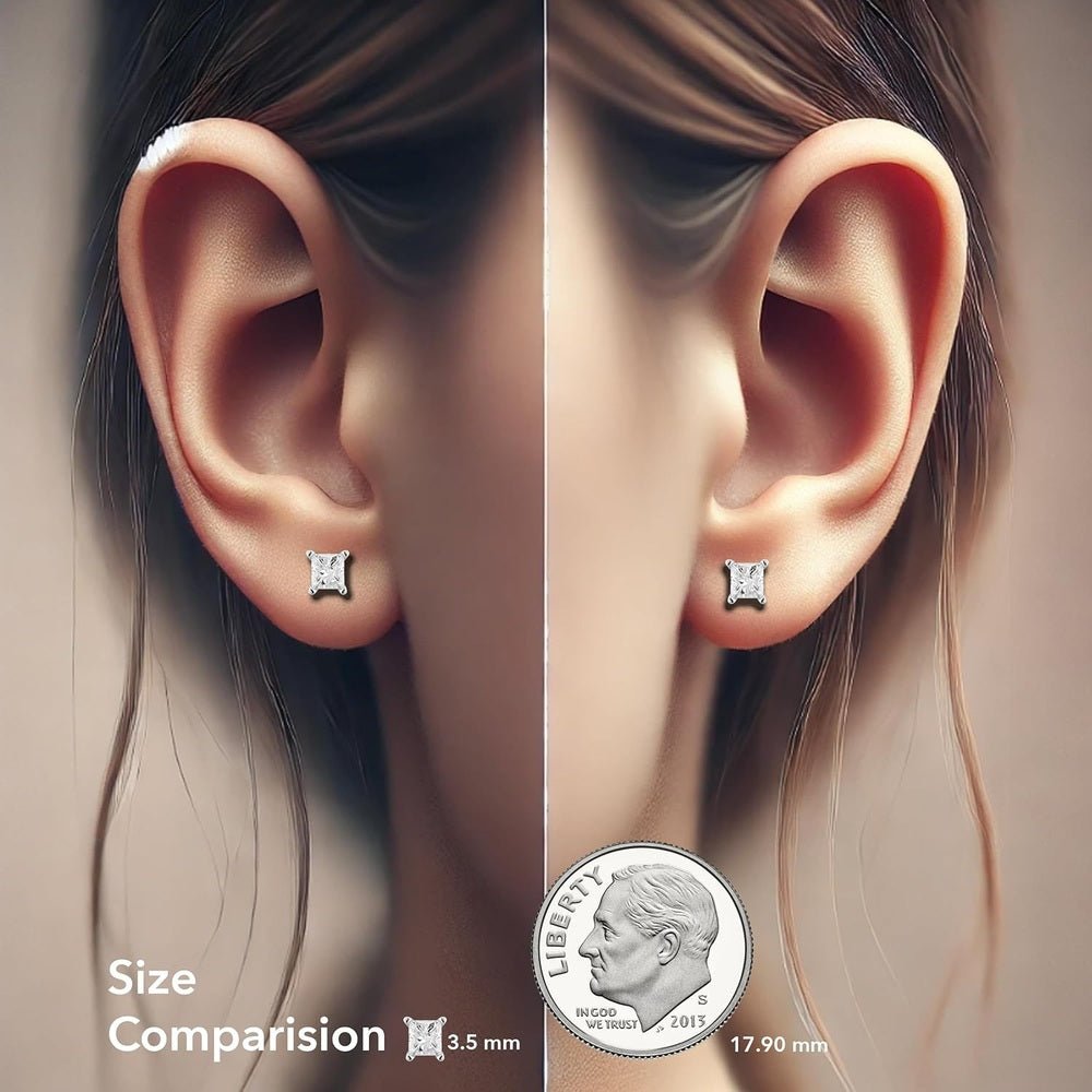 Diamonds 1/4 Carat Princess Cut Natural & Lab Grown Diamond Stud Earrings for Women | Push Back Sterling Silver Earring Fine Jewelry for Her, Gift Box Included - Future Jewelry