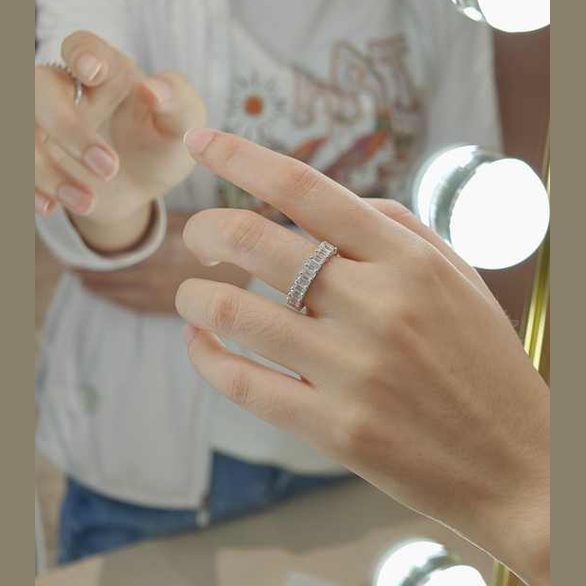 Emerald Cut Lab Grown Diamond Eternity Ring 18K Gold - Future Jewelry
