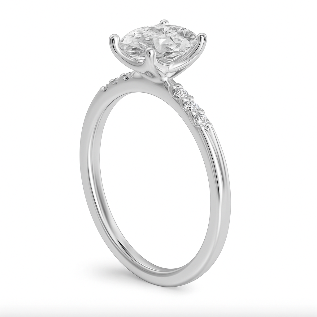 Diamond ring with a clear gemstone on a white background