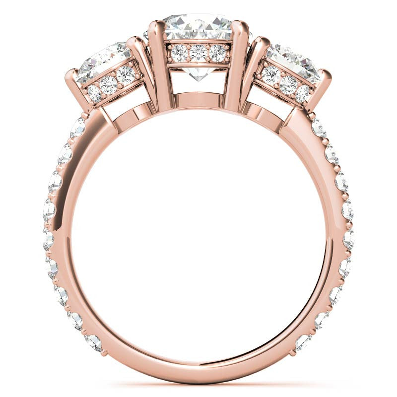 4.10 Carat E VS1 Round-Cut Solar Diamond Three-Stone Engagement Ring – Certified 14K Yellow Gold
