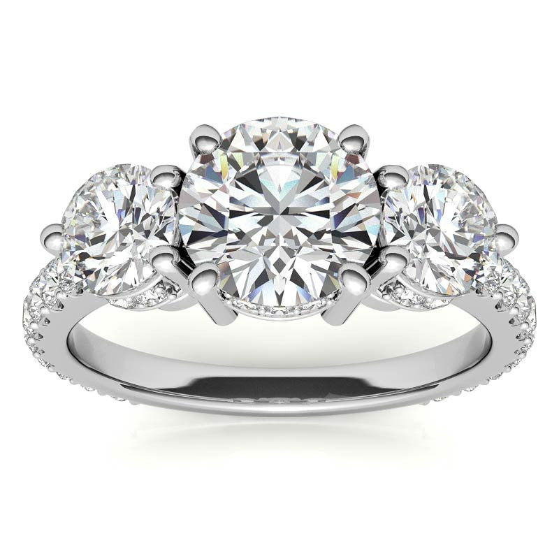 4.10 Carat E VS1 Round-Cut Solar Diamond Three-Stone Engagement Ring – Certified 14K Yellow Gold