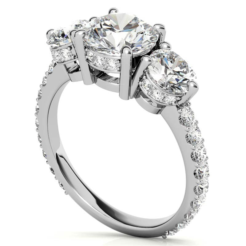 4.10 Carat E VS1 Round-Cut Solar Diamond Three-Stone Engagement Ring – Certified 14K Yellow Gold