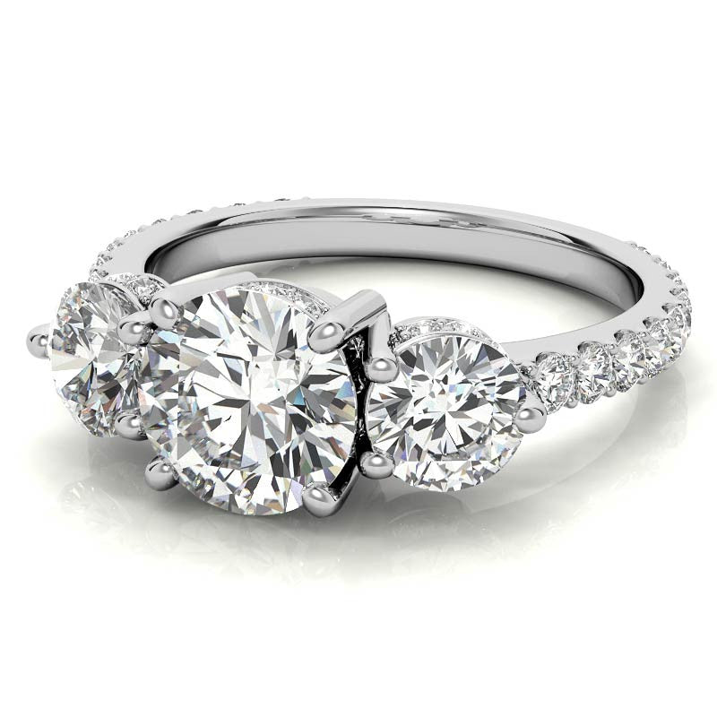 4.10 Carat E VS1 Round-Cut Solar Diamond Three-Stone Engagement Ring – Certified 14K Yellow Gold