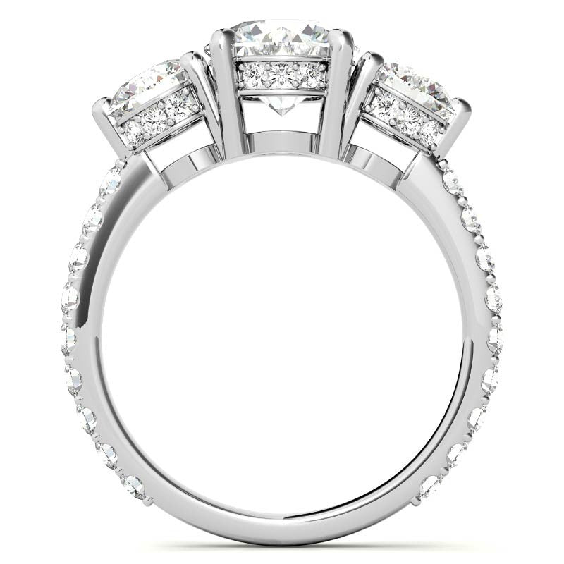 4.10 Carat E VS1 Round-Cut Solar Diamond Three-Stone Engagement Ring – Certified 14K Yellow Gold
