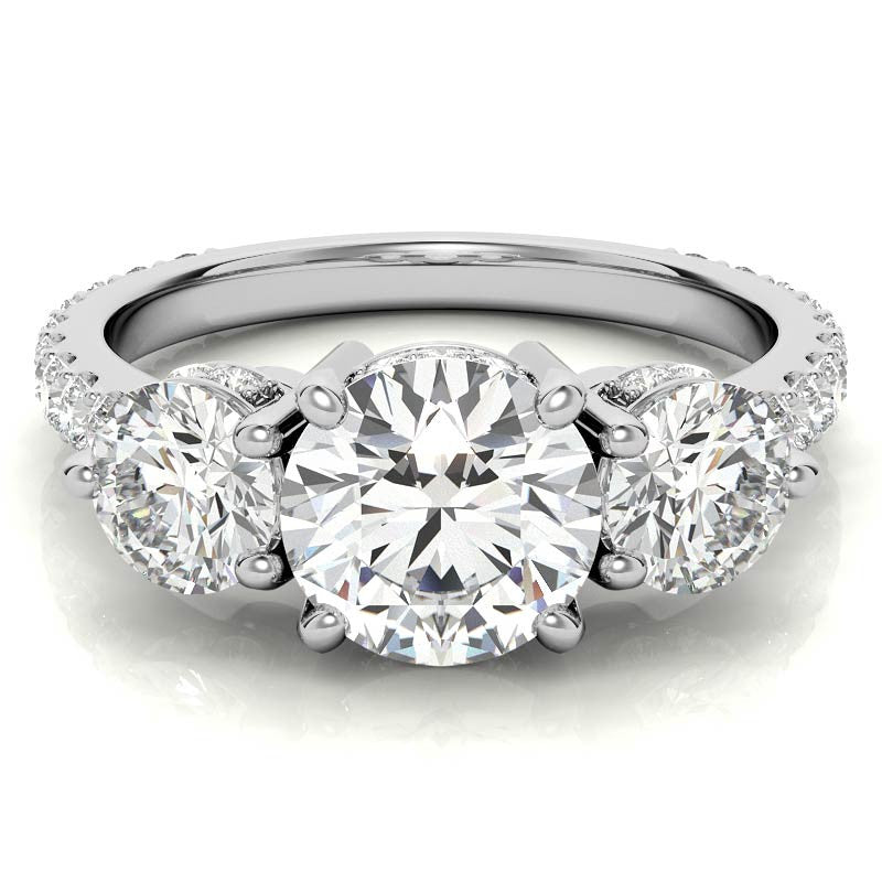 4.10 Carat E VS1 Round-Cut Solar Diamond Three-Stone Engagement Ring – Certified 14K Yellow Gold