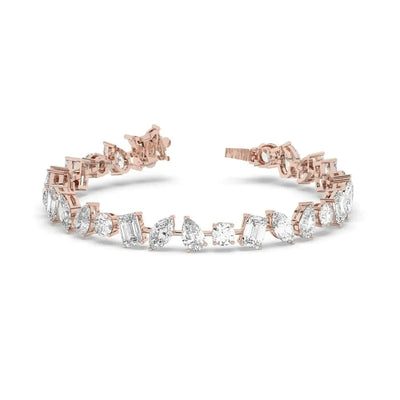Eternal Radiance, 13 Carat Round and Emerald Cut Lab Grown Diamond Tennis Bracelet, 18K Rose Gold