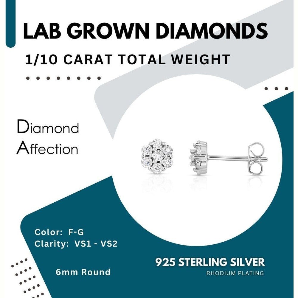 Flower Shaped Sparkly Lab Grown Diamond Stud Earrings or Necklace for Women in Rhodium Plated Sterling Silver - Future Jewelry