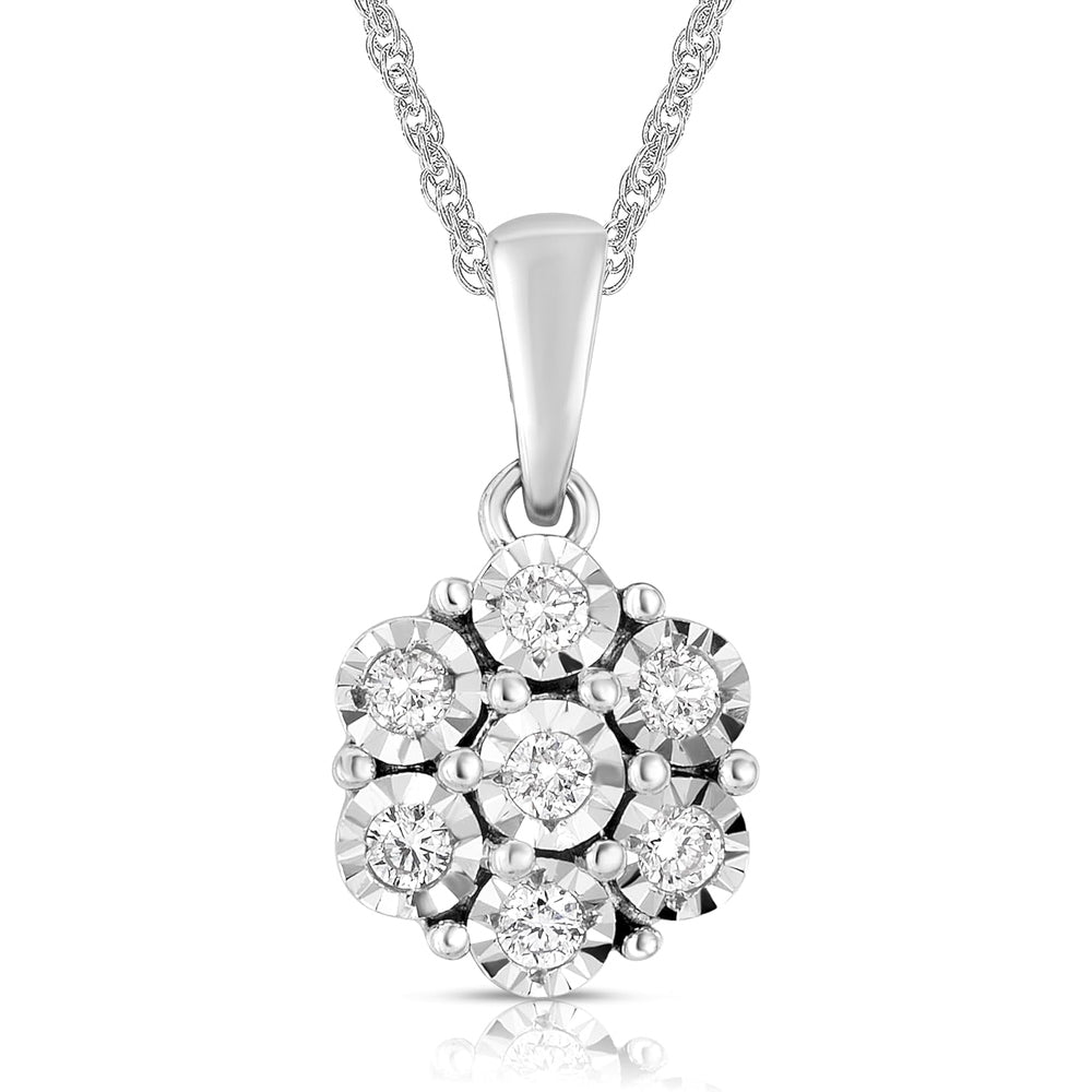 Flower Shaped Sparkly Lab Grown Diamond Stud Earrings or Necklace for Women in Rhodium Plated Sterling Silver - Future Jewelry
