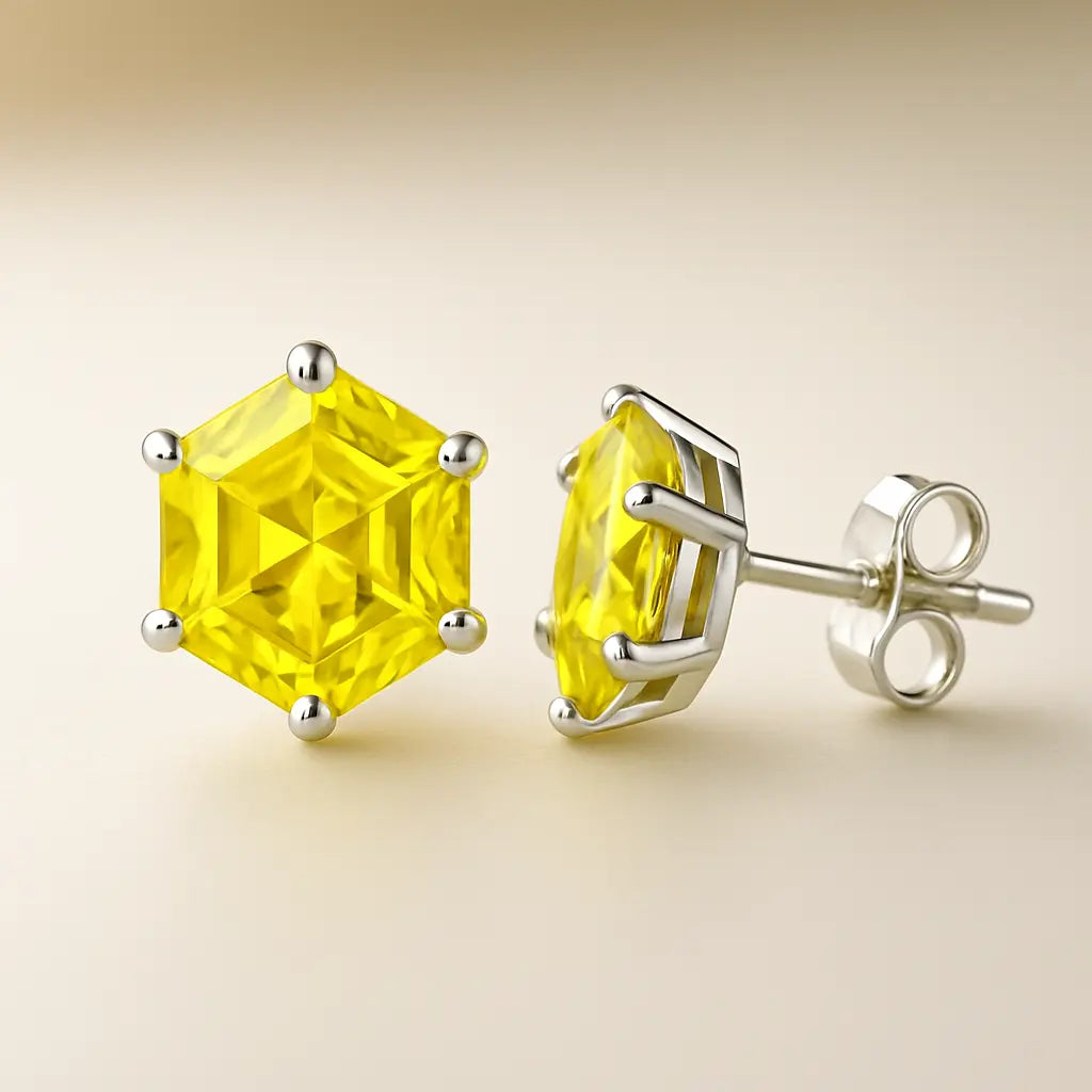 Pear yellow lab grown diamond earrings in 14K white gold, Future Jewelry