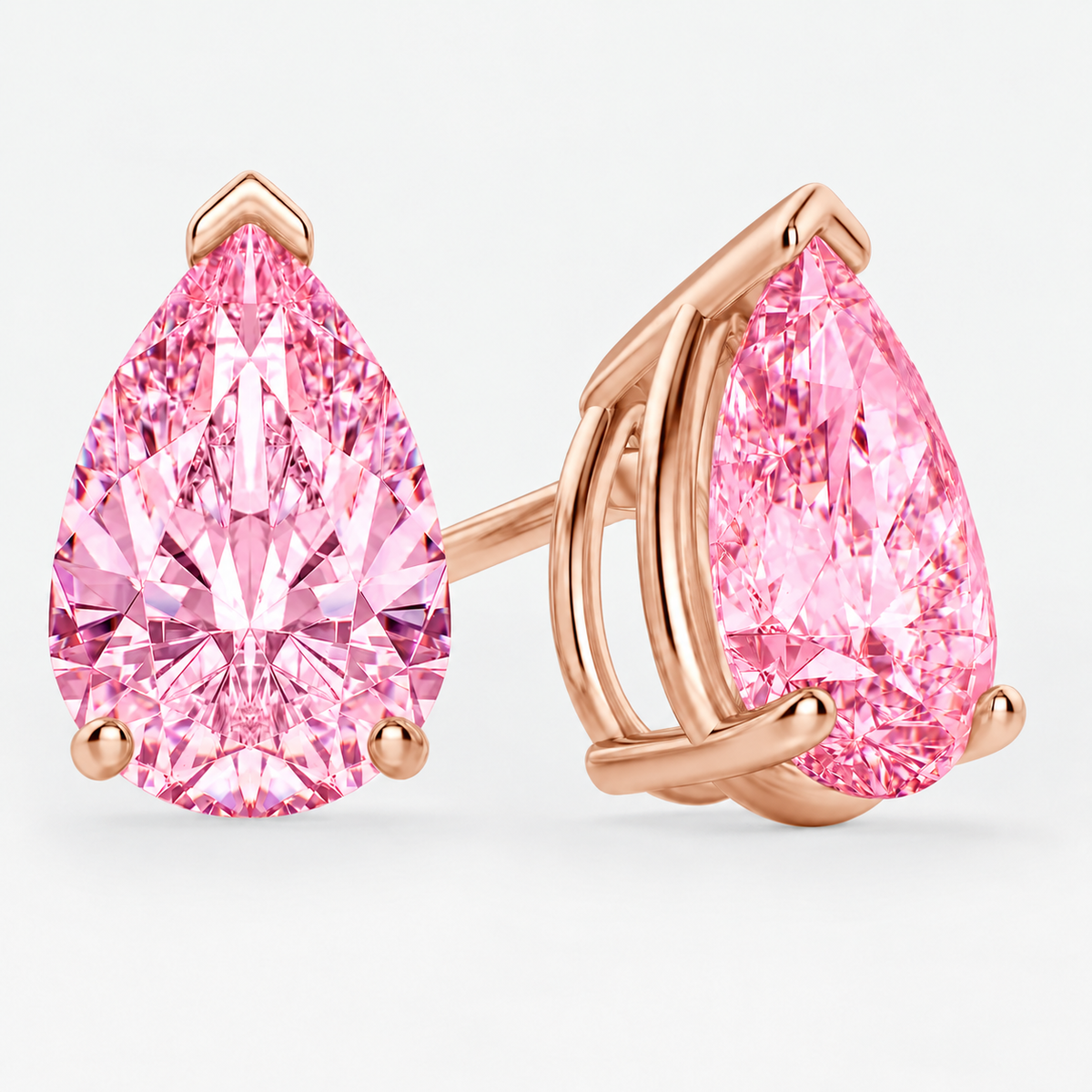 Pink pear lab-grown diamond stud earrings in 18K rose gold