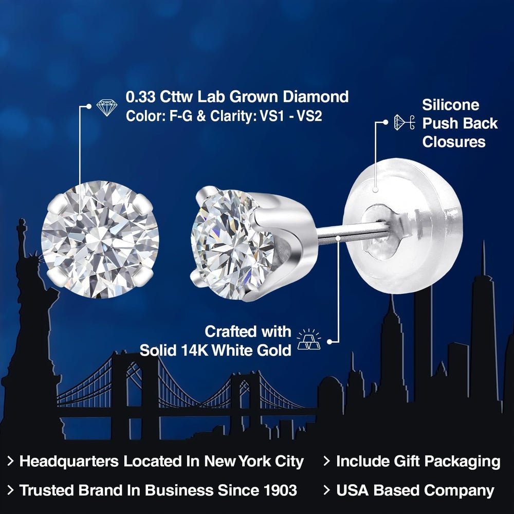 Gem Stone King 0.20 to 1.50 Carat 14K Gold Lab Grown Diamond Stud Earrings | Gold Earrings For Women Men | F - G Color | VS1 - VS2 Clarity - Future Jewelry
