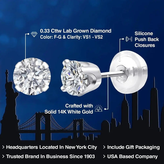 Gem Stone King 0.20 to 1.50 Carat 14K Gold Lab Grown Diamond Stud Earrings | Gold Earrings For Women Men | F - G Color | VS1 - VS2 Clarity - Future Jewelry