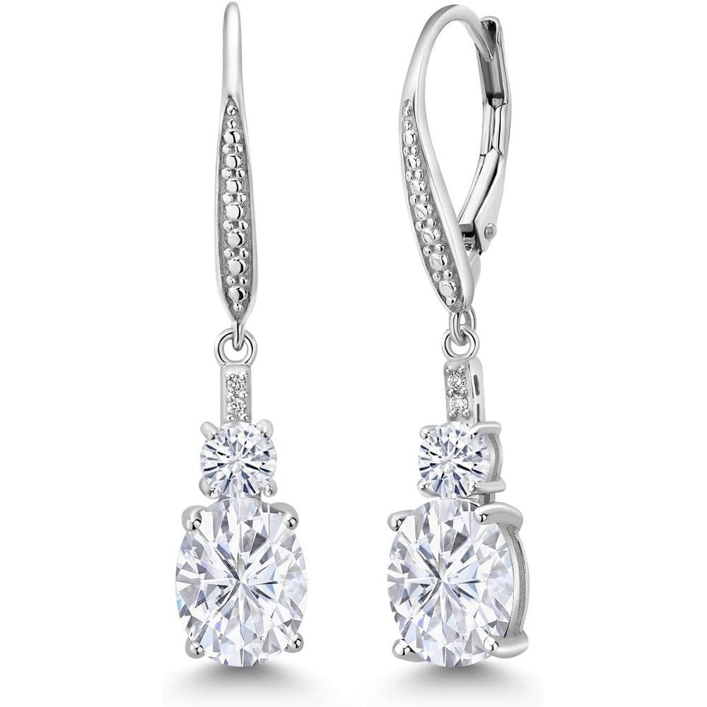 Gem Stone King 4.69 Cttw White Lab Grown Diamond and White Lab Grown Diamond Dangle Earrings For Women - Future Jewelry