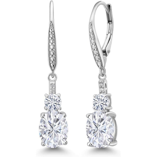 Gem Stone King 4.69 Cttw White Lab Grown Diamond and White Lab Grown Diamond Dangle Earrings For Women - Future Jewelry