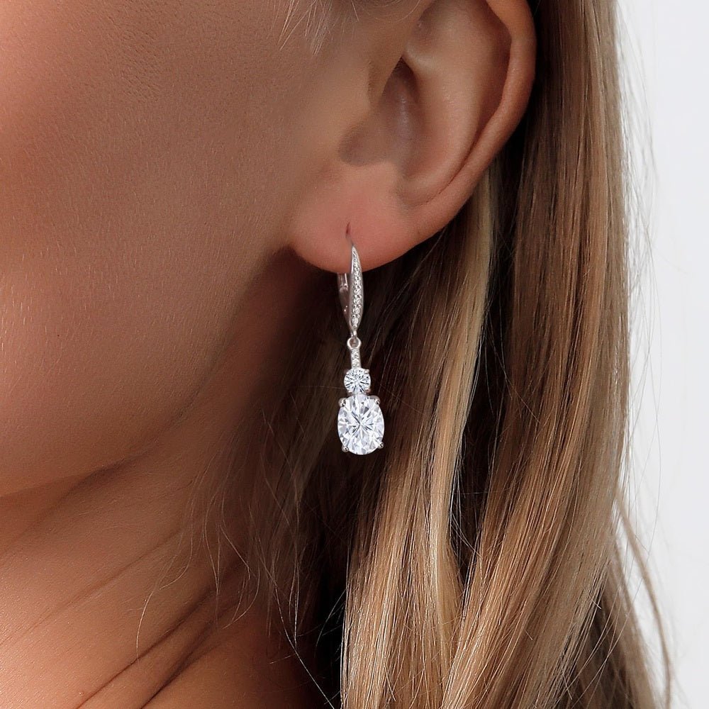 Gem Stone King 4.69 Cttw White Lab Grown Diamond and White Lab Grown Diamond Dangle Earrings For Women - Future Jewelry