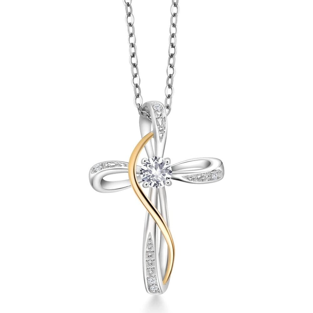 Gem Stone King Infinity Cross Necklace For Women | 10K Yellow Gold | Gemstone Birthstone and White Lab Grown Diamond Cross Faith Pendant Necklace - Future Jewelry