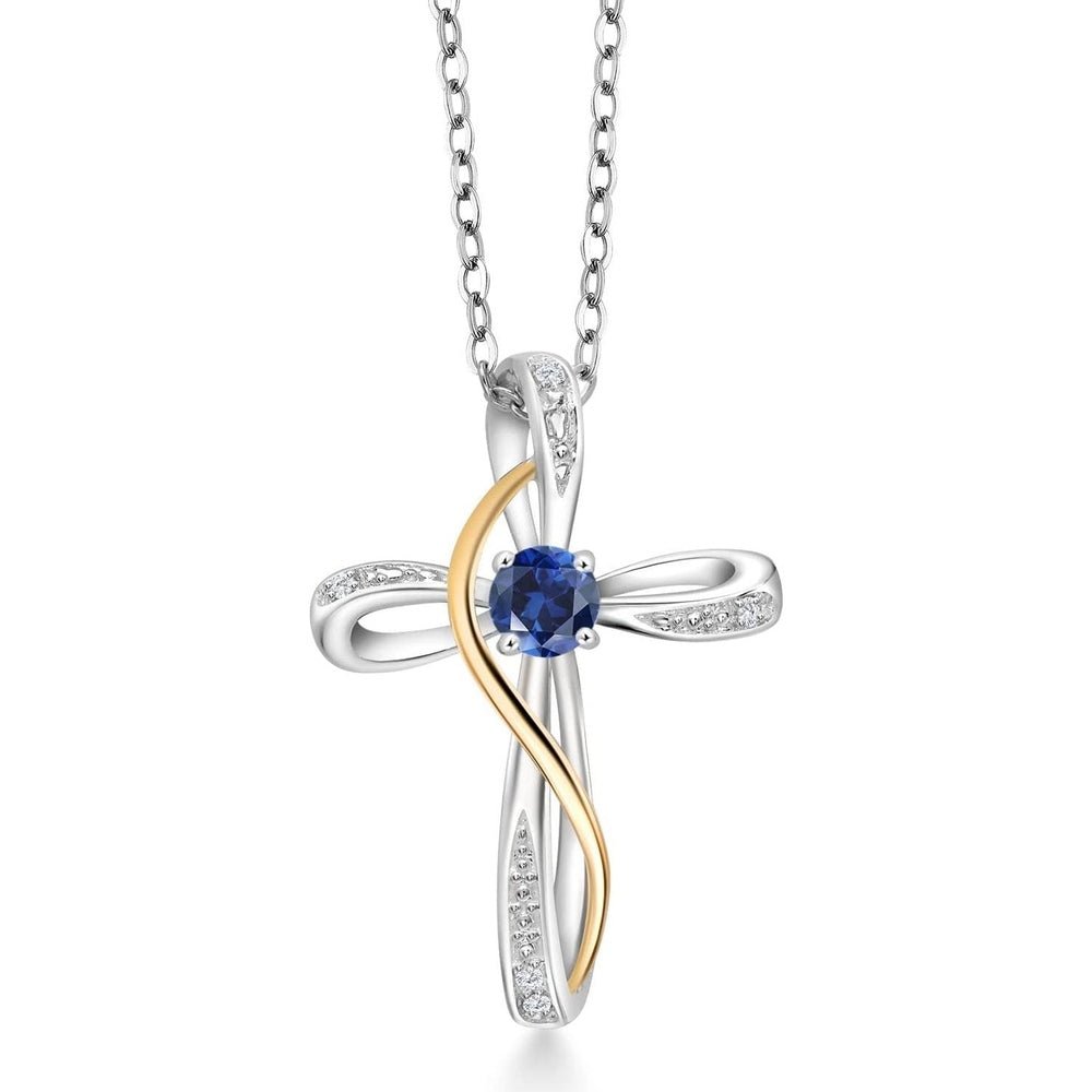 Gem Stone King Infinity Cross Necklace For Women | 10K Yellow Gold | Gemstone Birthstone and White Lab Grown Diamond Cross Faith Pendant Necklace - Future Jewelry