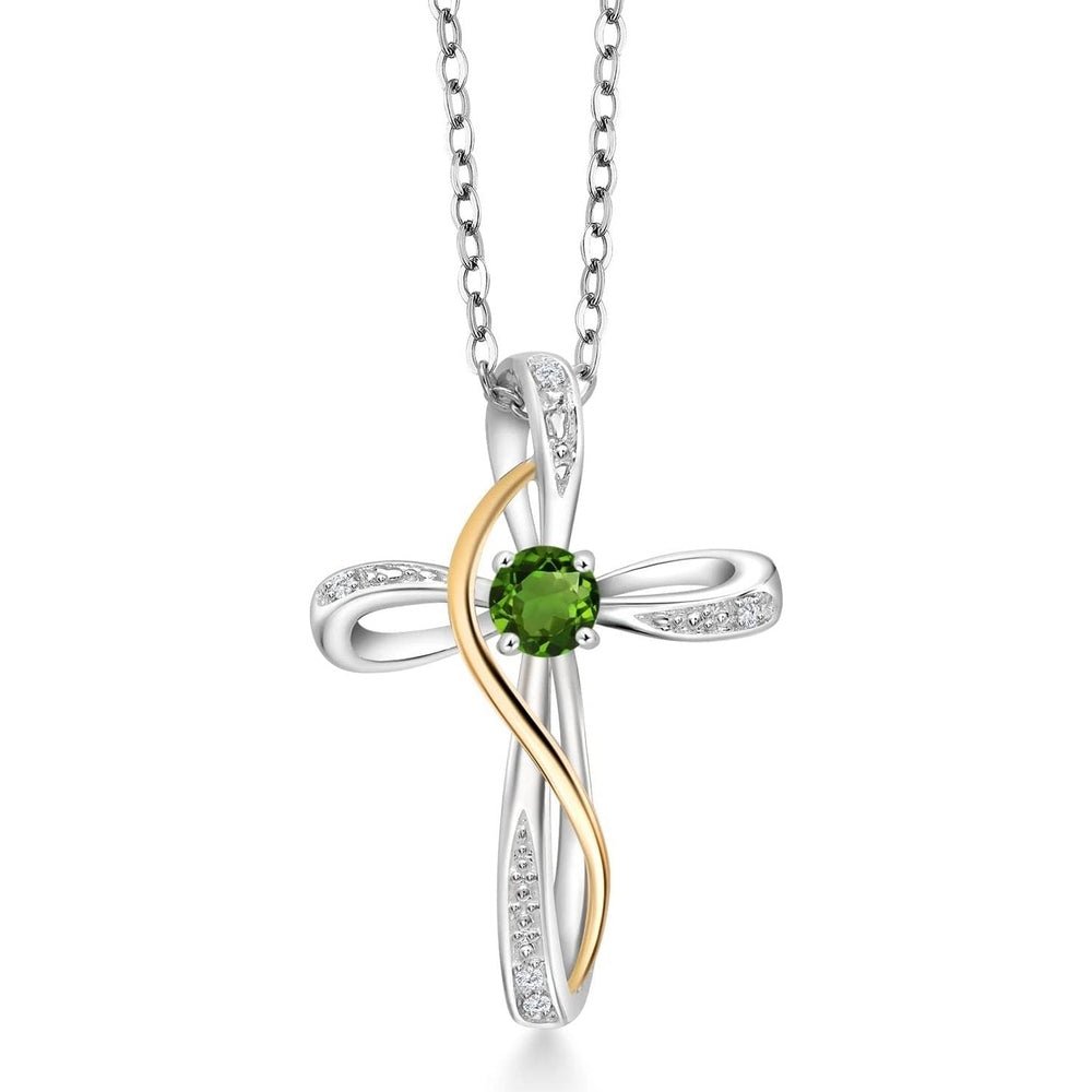 Gem Stone King Infinity Cross Necklace For Women | 10K Yellow Gold | Gemstone Birthstone and White Lab Grown Diamond Cross Faith Pendant Necklace - Future Jewelry