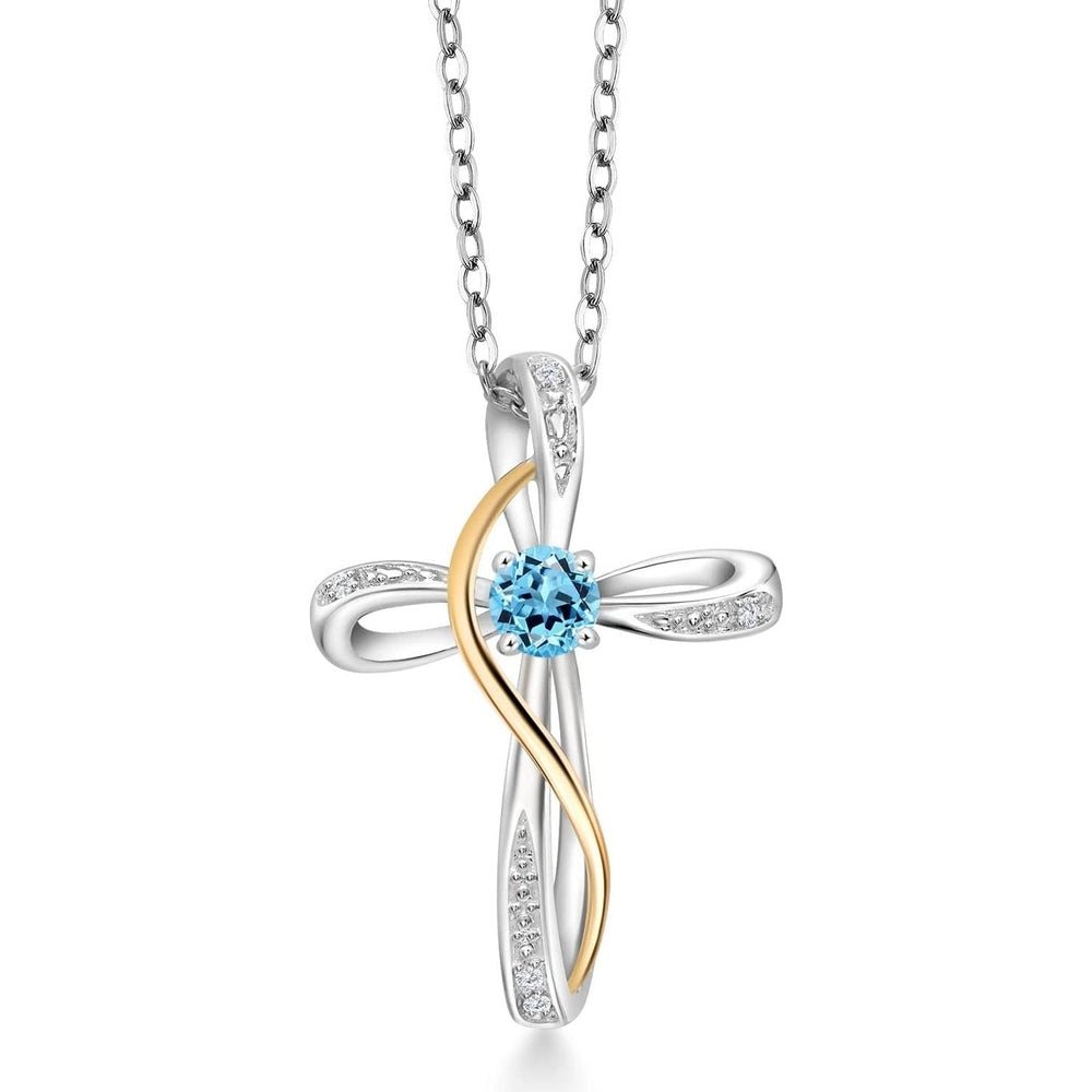 Gem Stone King Infinity Cross Necklace For Women | 10K Yellow Gold | Gemstone Birthstone and White Lab Grown Diamond Cross Faith Pendant Necklace - Future Jewelry