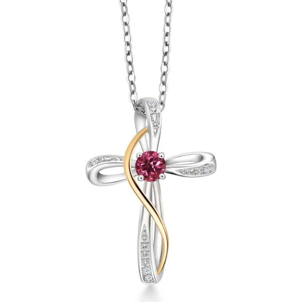 Gem Stone King Infinity Cross Necklace For Women | 10K Yellow Gold | Gemstone Birthstone and White Lab Grown Diamond Cross Faith Pendant Necklace - Future Jewelry