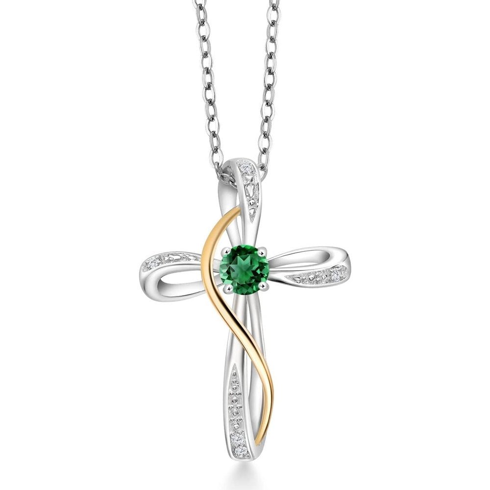 Gem Stone King Infinity Cross Necklace For Women | 10K Yellow Gold | Gemstone Birthstone and White Lab Grown Diamond Cross Faith Pendant Necklace - Future Jewelry