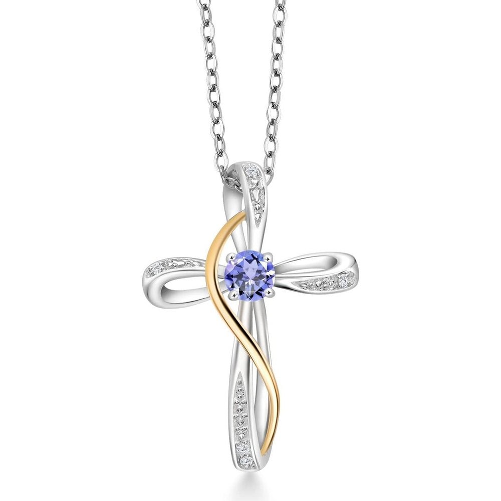Gem Stone King Infinity Cross Necklace For Women | 10K Yellow Gold | Gemstone Birthstone and White Lab Grown Diamond Cross Faith Pendant Necklace - Future Jewelry