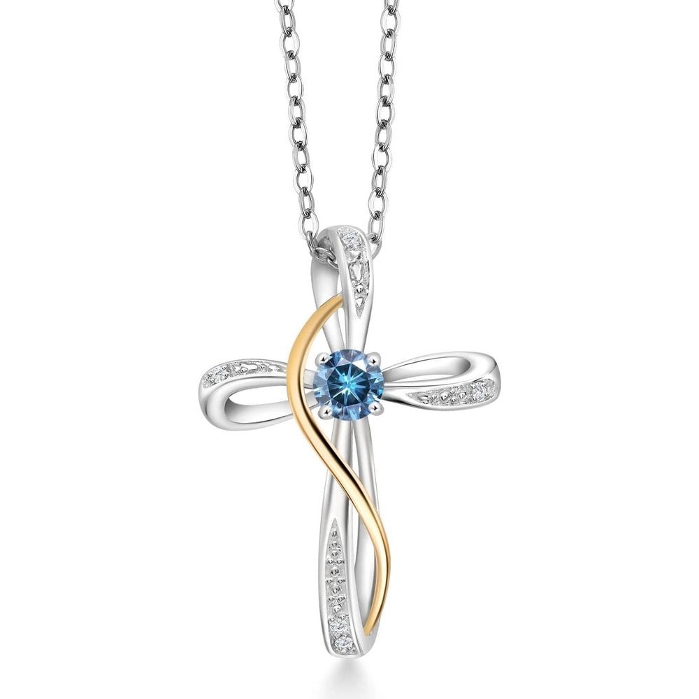 Gem Stone King Infinity Cross Necklace For Women | 10K Yellow Gold | Gemstone Birthstone and White Lab Grown Diamond Cross Faith Pendant Necklace - Future Jewelry