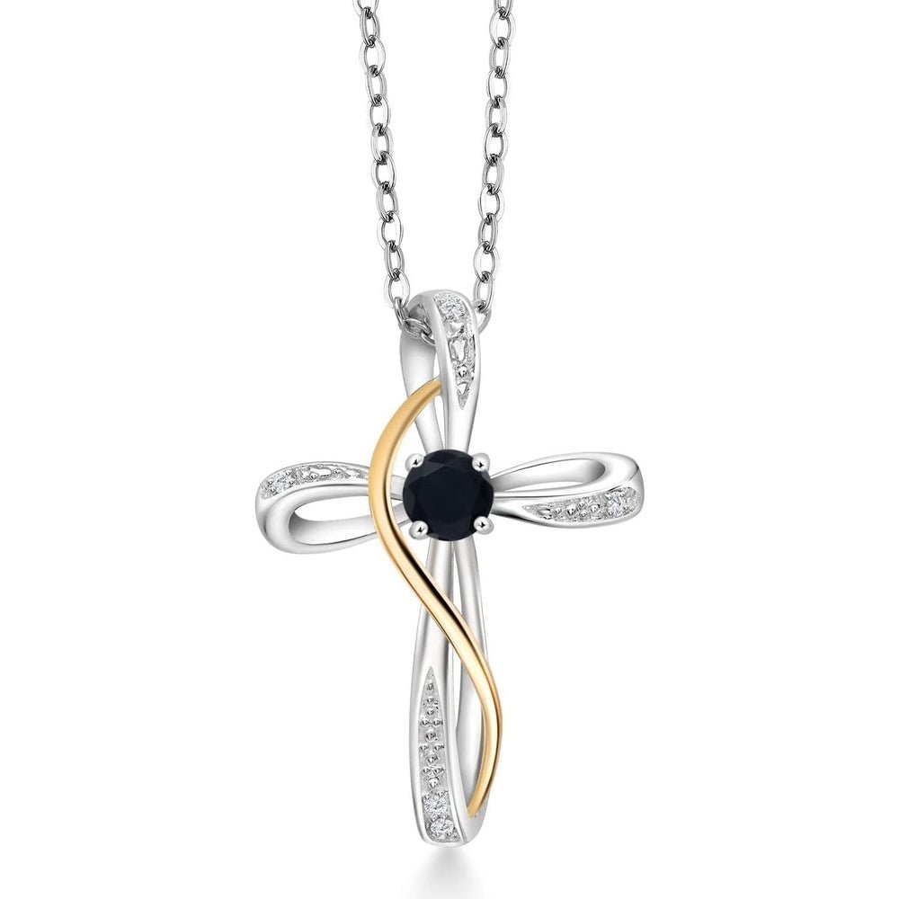 Gem Stone King Infinity Cross Necklace For Women | 10K Yellow Gold | Gemstone Birthstone and White Lab Grown Diamond Cross Faith Pendant Necklace - Future Jewelry