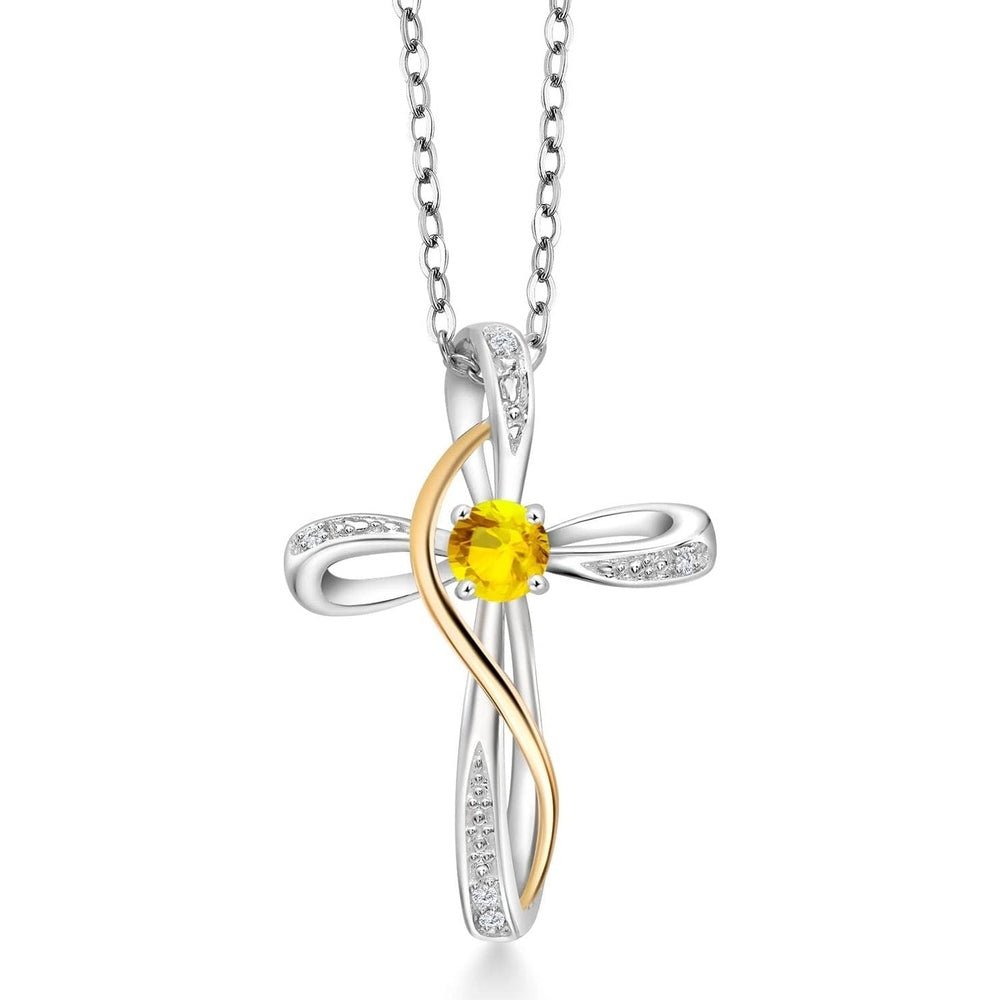 Gem Stone King Infinity Cross Necklace For Women | 10K Yellow Gold | Gemstone Birthstone and White Lab Grown Diamond Cross Faith Pendant Necklace - Future Jewelry
