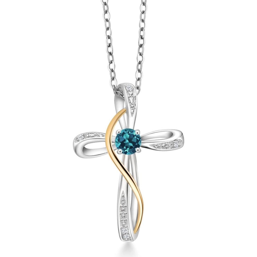 Gem Stone King Infinity Cross Necklace For Women | 10K Yellow Gold | Gemstone Birthstone and White Lab Grown Diamond Cross Faith Pendant Necklace - Future Jewelry