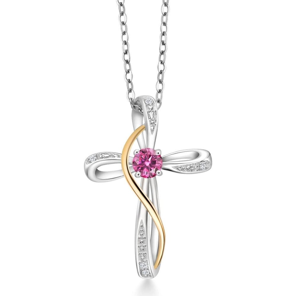 Gem Stone King Infinity Cross Necklace For Women | 10K Yellow Gold | Gemstone Birthstone and White Lab Grown Diamond Cross Faith Pendant Necklace - Future Jewelry