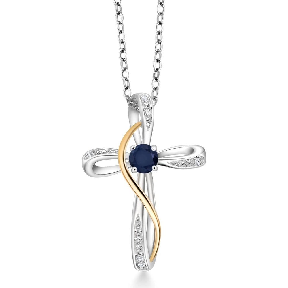 Gem Stone King Infinity Cross Necklace For Women | 10K Yellow Gold | Gemstone Birthstone and White Lab Grown Diamond Cross Faith Pendant Necklace - Future Jewelry